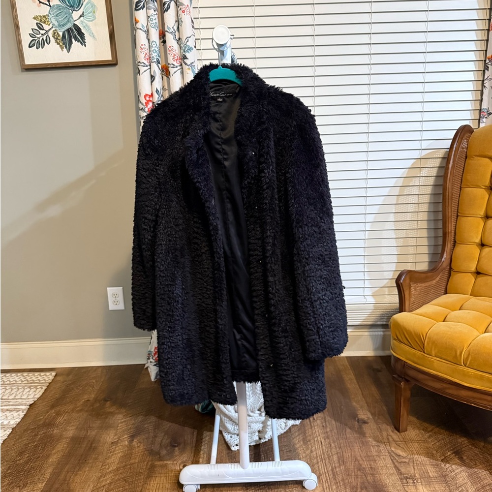 Kenneth Cole New York Black Teddy Jacket Plush Winter Coat
